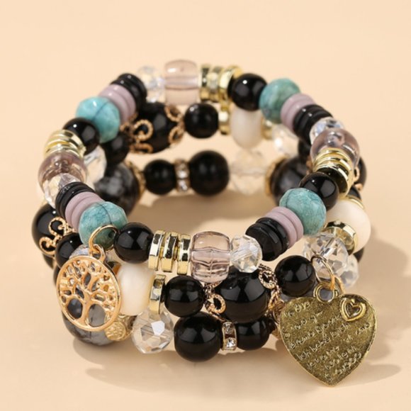 Bohemian Fashion Trendy Beaded Charm Bracelets - Black Mix - Picture 1 of 1